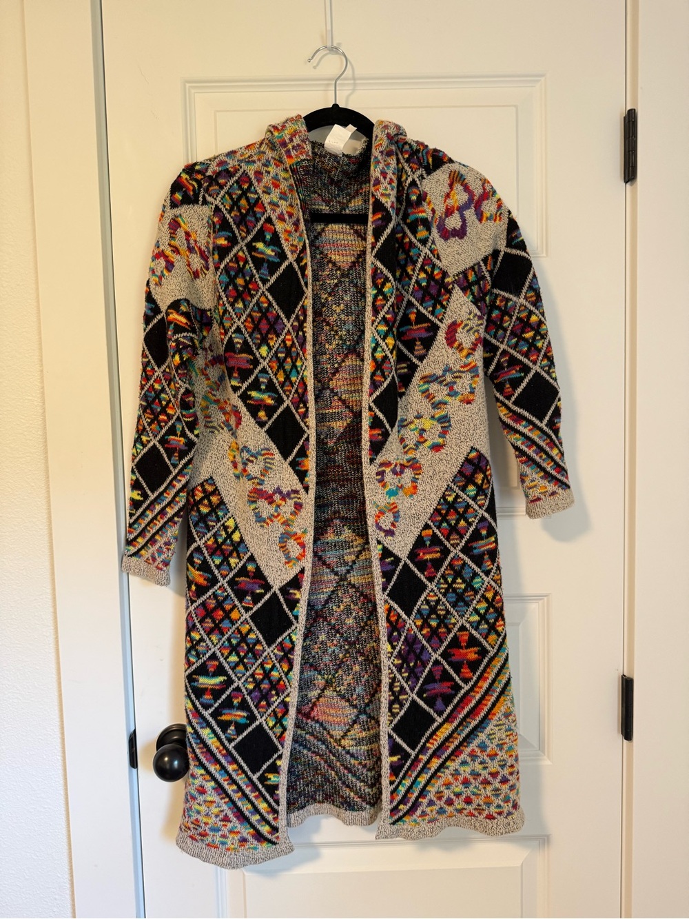 Boho Multicolor Patterned Open-Front Cardigan Sweater